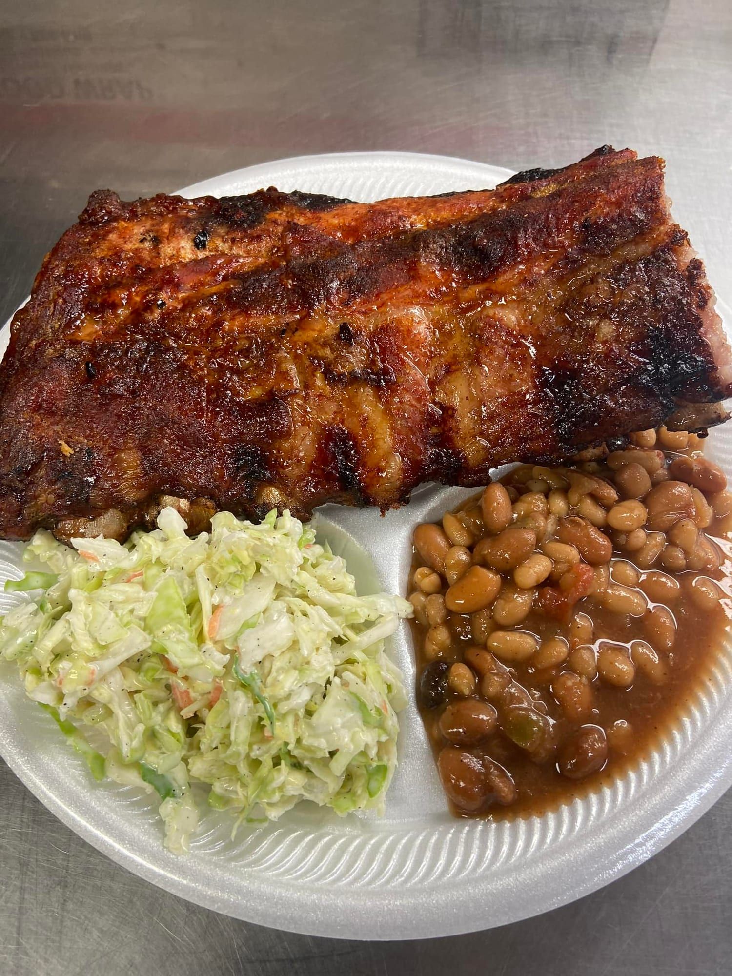 Ribs with slaw and baked beans